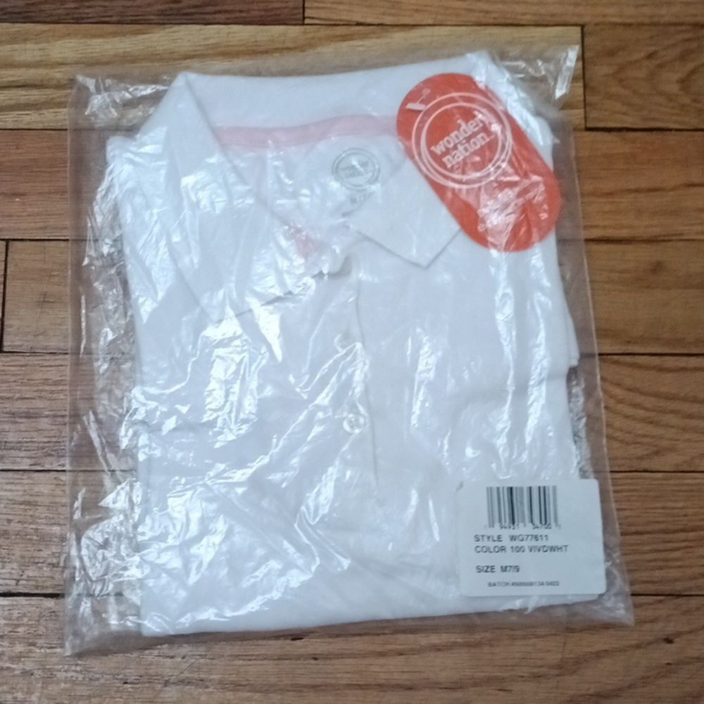 Wonder Nation Juniors white Polo Short Sleeve Shirt sz M 7/9